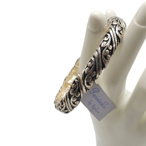 Periwinkle by Barlow Jewelry - Periwinkle by Barlow Filigree Spiral Bangle Bracelet Silver Tone Vintage